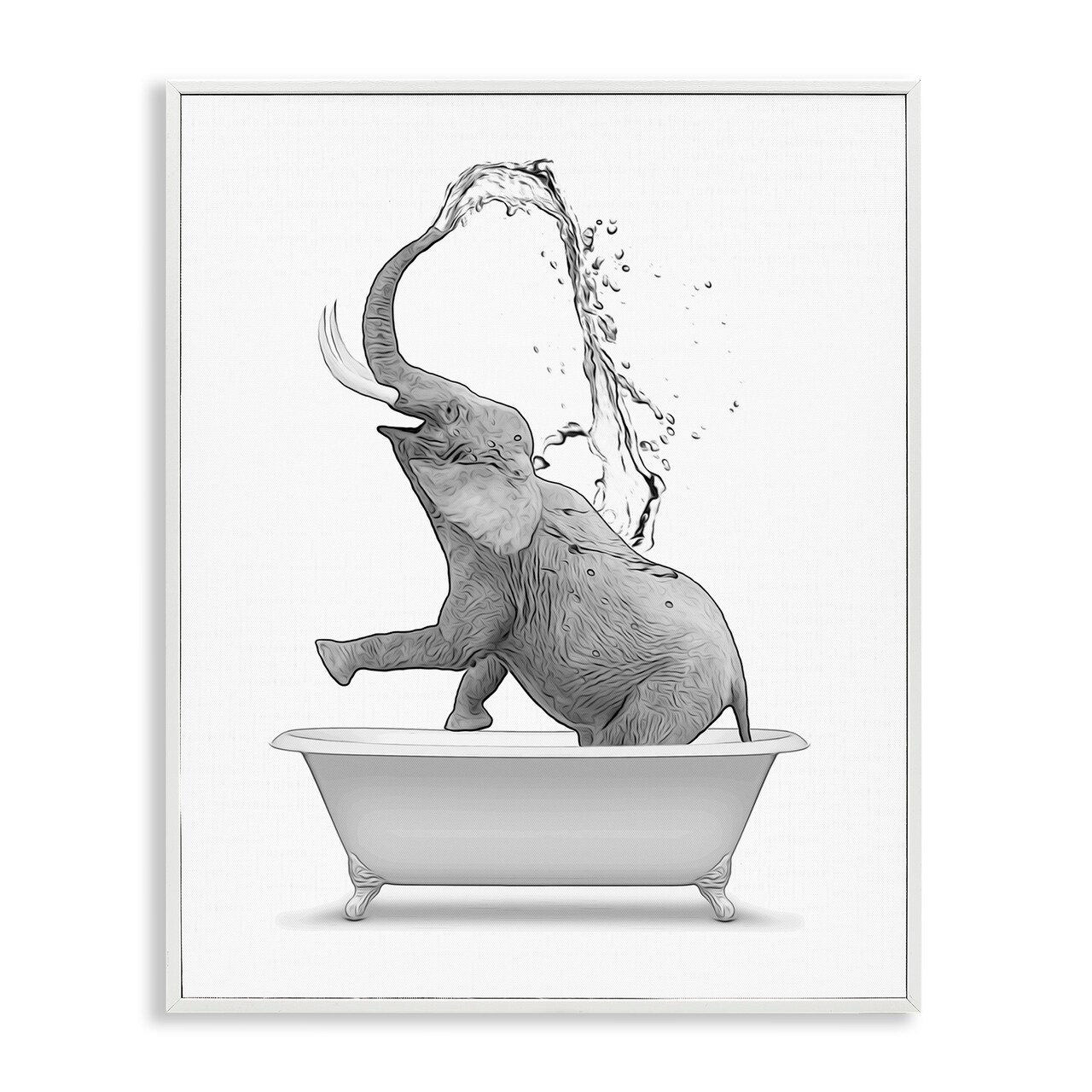 Stupell Industries Monochrome Elephant Bathing Splashing Water Bathtub Framed Giclee Design By Annalisa Latella